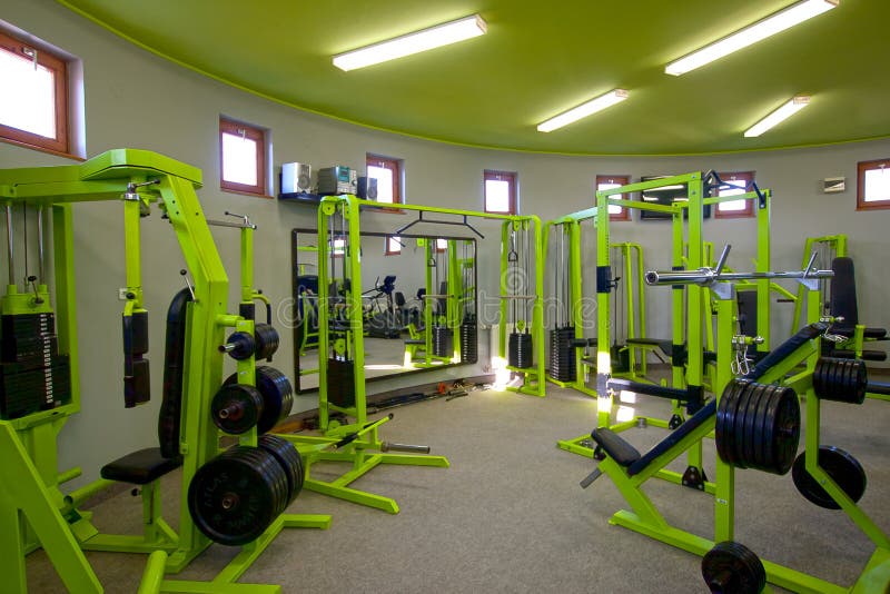 Gym hardware - gym interior royalty free stock photography