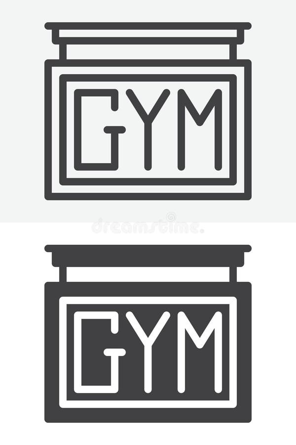 Gym signboard line outline and solid different style icon set pack vector illustration