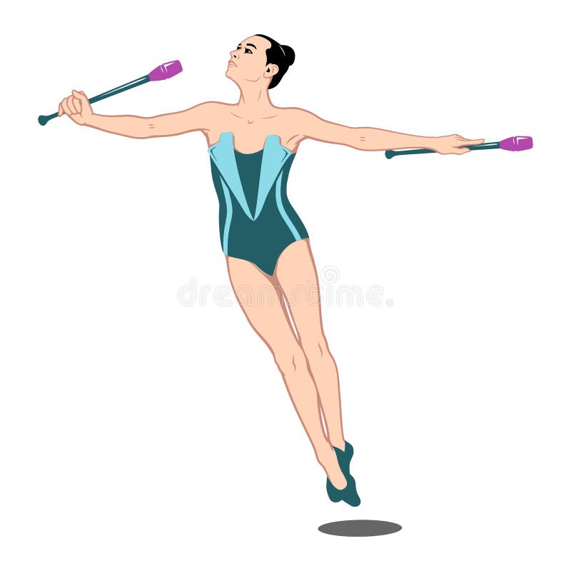 Gymnast with Clubs. Rhythmic Gymnastics. Pop Art Style Stock Vector
