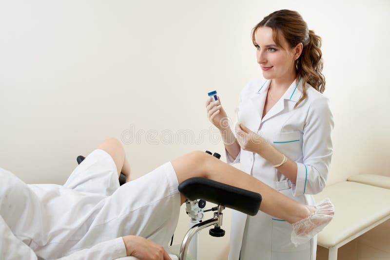Gynaecologist Examining A Patient Sitting On Gynecological Chair Stock Image Image Of Doctor