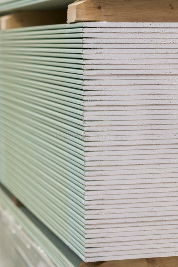 Gypsum Plasterboard in the Pack. the Stack of Gypsum Board Preparing