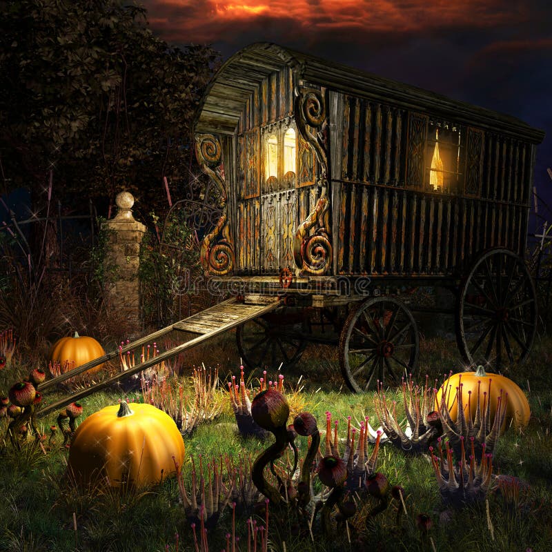 La superstition est le réservoir de toutes les vérités [Raimund] Gypsy-wagon-halloween-scenery-old-magic-field-60922540