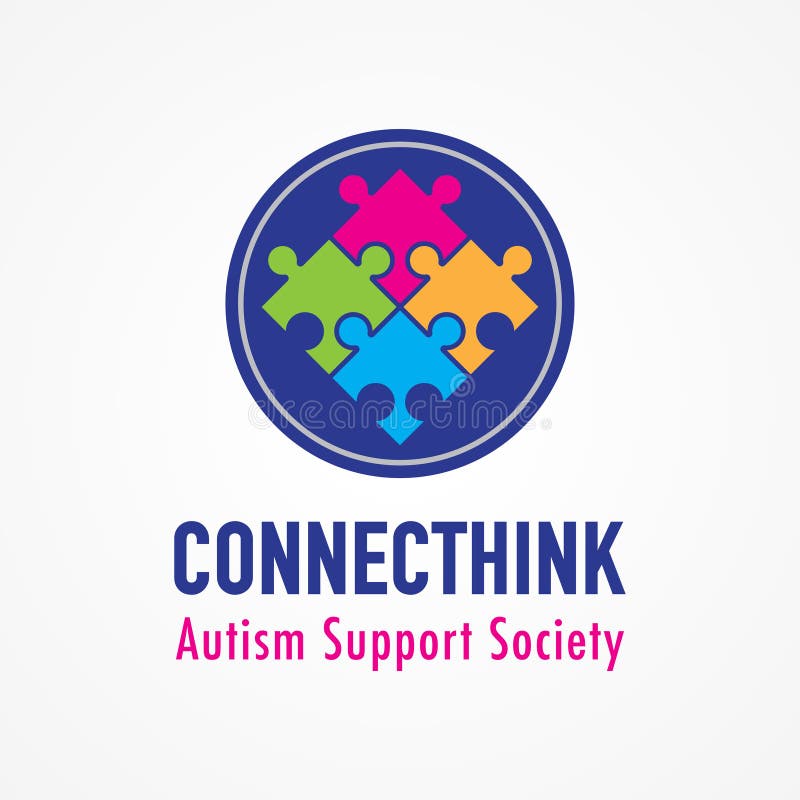 Gândire conectată. design pentru logo-ul de puzzle conectat, colorat, pentru serviciul de suport autism stock illustration
