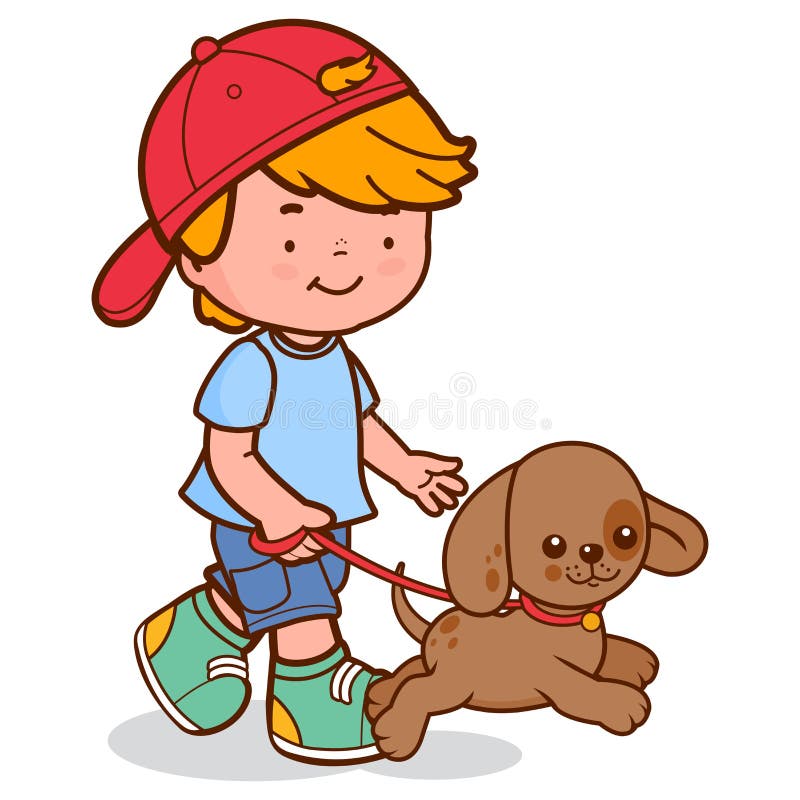 gå för pojkehund vektor illustrationer gå för pojkehund vektor illustrationer