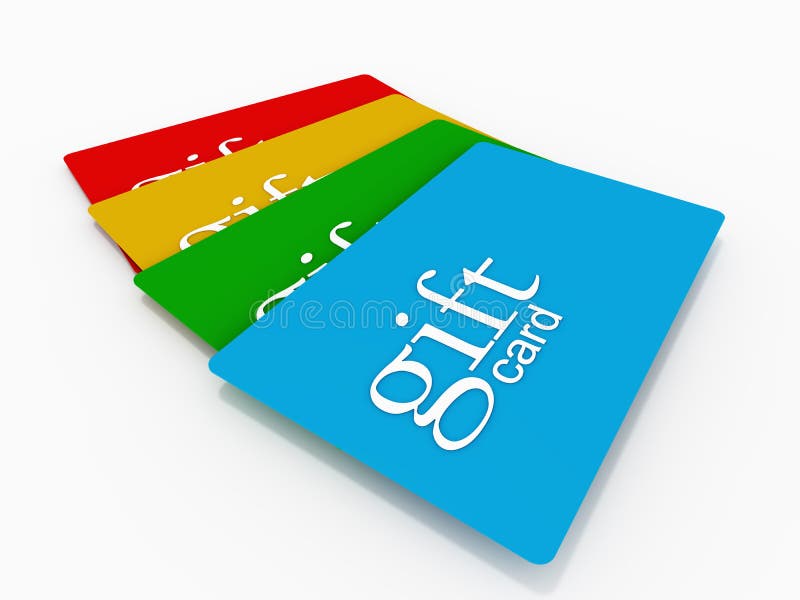 Gift card on white background, in different colors, discount, gift vouchers and coupon codes concept. Gift card on white background, in different colors, discount, gift vouchers and coupon codes concept