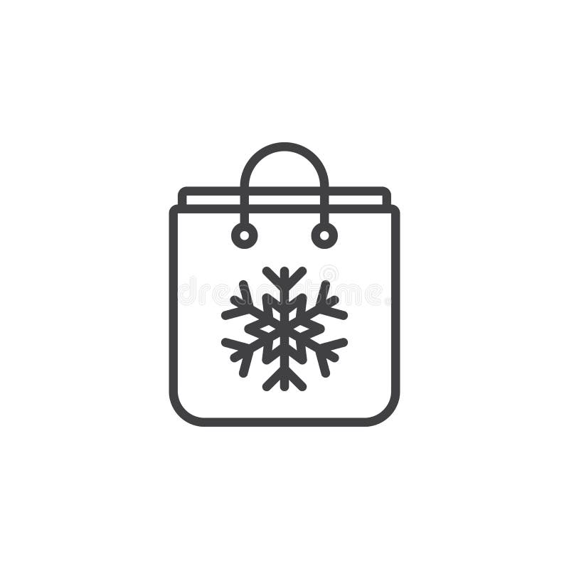 Gåvapåse med snöflingalinjen symbol, översiktsvektortecken, linjärt p vektor illustrationer Gåvapåse med snöflingalinjen symbol, översiktsvektortecken, linjärt p vektor illustrationer