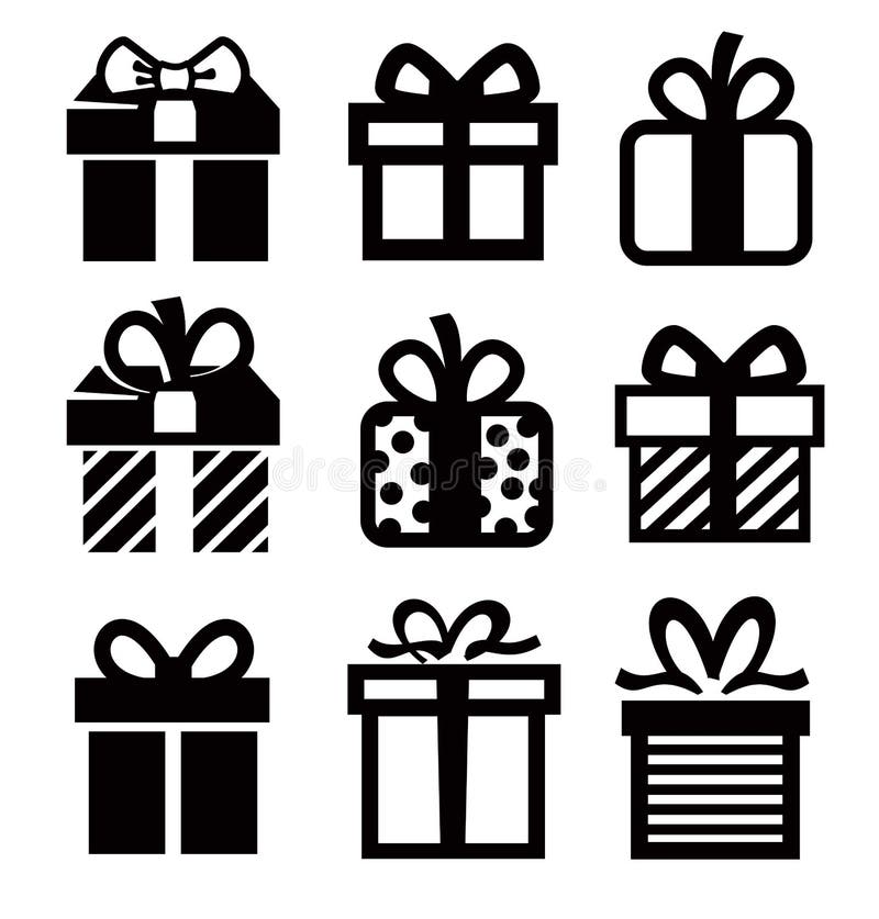 Vector black gift icon set on white. Vector black gift icon set on white