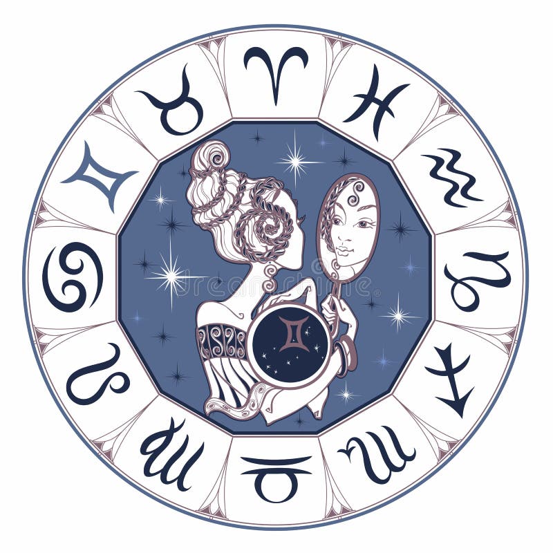 Gémeaux de signe de zodiaque une belle fille horoscope astrologie Vecteur illustration libre de droits Gémeaux de signe de zodiaque une belle fille horoscope astrologie Vecteur illustration libre de droits