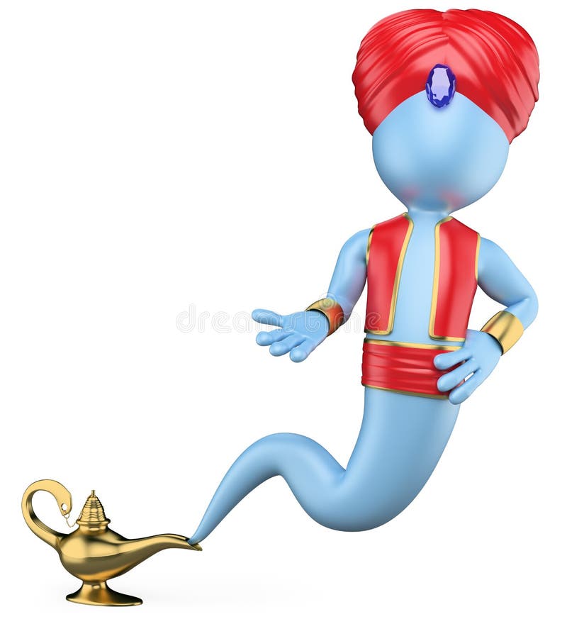 3d white genie out of the lamp. 3d image. White background. 3d white genie out of the lamp. 3d image. White background.