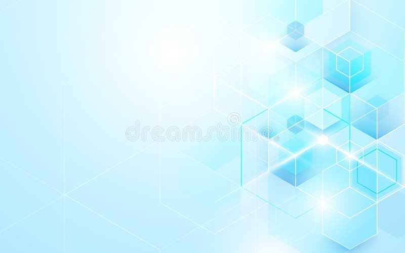 Géométrique bleu abstrait et hexagones brillants Conception de brochure de calibre de fond de la Science ou de concept de technol