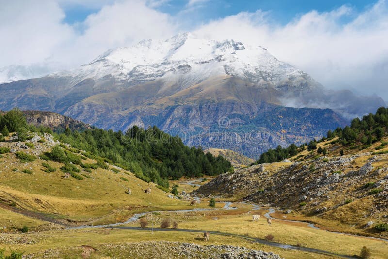 Snowed Mountains in Tena valley near Piedrafita de Jaca, Aragonese Pyrenees, Huesca, Spain. Snowed Mountains in Tena valley near Piedrafita de Jaca, Aragonese Pyrenees, Huesca, Spain