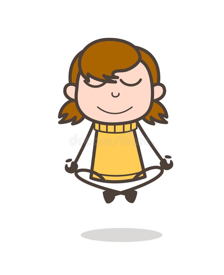 Göra meditation med den lyckliga framsidan - gullig tecknad filmflickaillustration vektor illustrationer Göra meditation med den lyckliga framsidan - gullig tecknad filmflickaillustration vektor illustrationer
