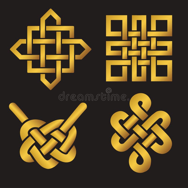 Günstige endlose Knoten eingestellt Buddhistisches Symbol (JPG +EPS) gold