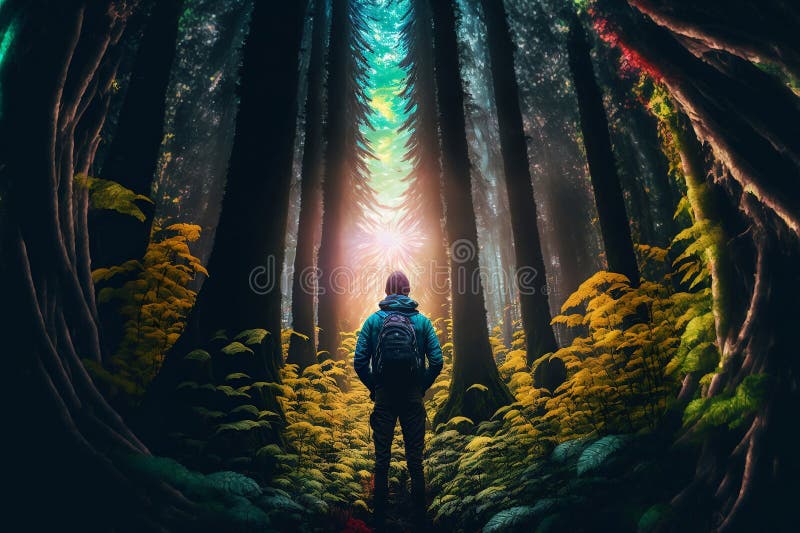 Găsirea păcii în singurătate : explorarea pădurii cu ajutorul generativ exclusiv vector illustration