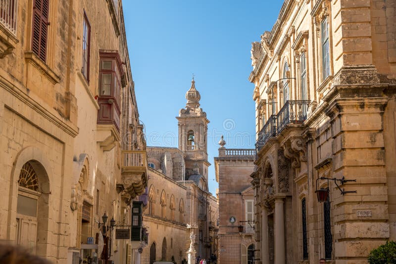 Główna Ulica Mdina, Malta, Europa, śródziemnomorski obrazy stock Główna Ulica Mdina, Malta, Europa, śródziemnomorski obrazy stock