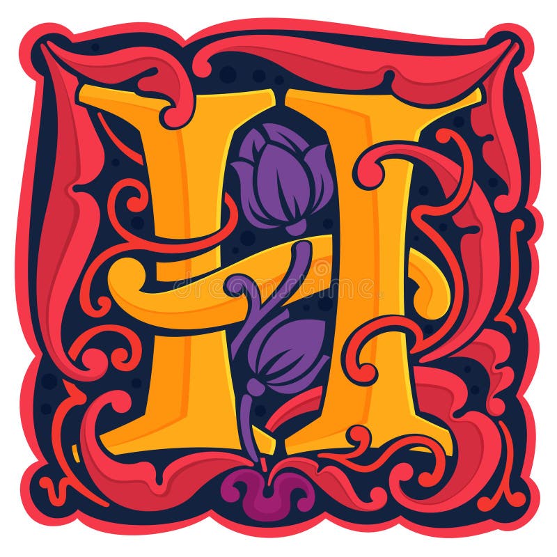 H letter kleurrijk antique gothic initial logo stock illustratie