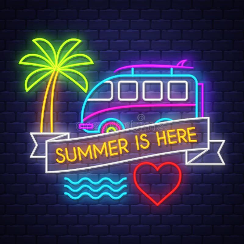 h?r sommar Baner f?r sommarferie Neonbaner f?r teckenstadion f?r neon ny yankee royaltyfri illustrationer h?r sommar Baner f?r sommarferie Neonbaner f?r teckenstadion f?r neon ny yankee royaltyfri illustrationer