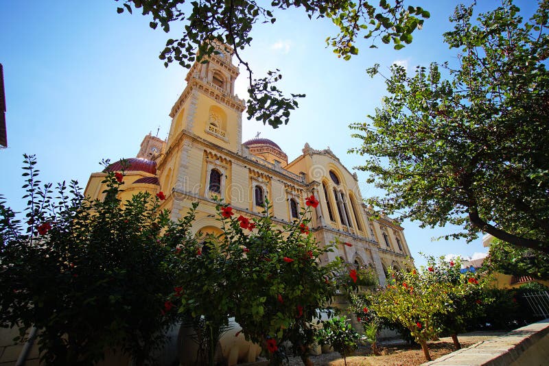 H?raklion, Gr?ce, le 25 septembre 2018, vue ext?rieure de saint Minas Cathedral au centre historique photos libres de droits H?raklion, Gr?ce, le 25 septembre 2018, vue ext?rieure de saint Minas Cathedral au centre historique photos libres de droits