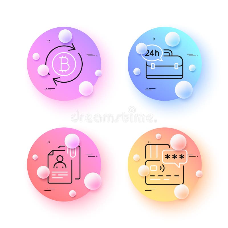 24h tarjeta de servicio y actualizar iconos de línea mínima de bitcoin. para impresión de aplicaciones web. vector ilustración del vector