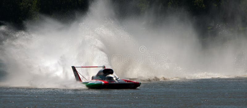 Madison, Indiana - July 5, 2014: Jimmy Shane drives the U-6 Oberto-Miss Madison hydroplane during a testing session at the Madison Regatta in Madison, Indiana on July 5, 2014. Madison, Indiana - July 5, 2014: Jimmy Shane drives the U-6 Oberto-Miss Madison hydroplane during a testing session at the Madison Regatta in Madison, Indiana on July 5, 2014.