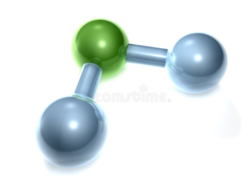 3D rendering of a H2O Molecule. H2O = Water O (Oxygen) = Green H (Hydrogen) = Blue. Oxygen molecule blue illustrations
