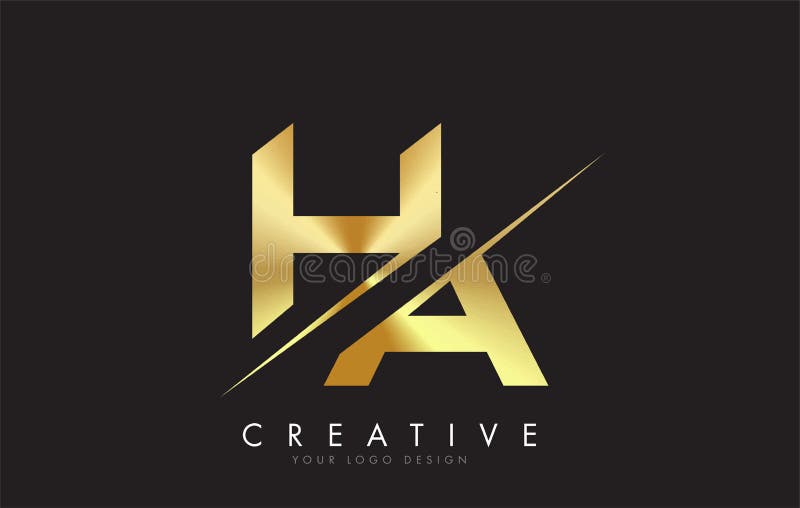 HA H a Golden Letter Logo Design with a Creative Cut Stock Vector
