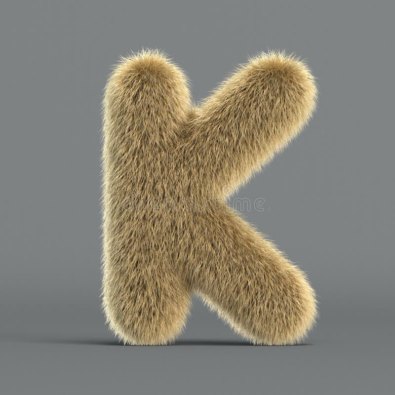 Haarige Schrift pelzig Alphabet 3d Rendering Buchstabe k stock abbildung