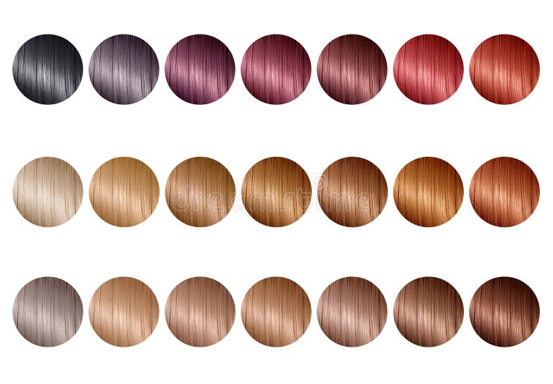 Haarkleurenpalet Met Een Reeks Tinten. Kleurenkaart Voor Haarkleurmiddelen Stock Afbeelding - Image of schoonheid, gezondheid: