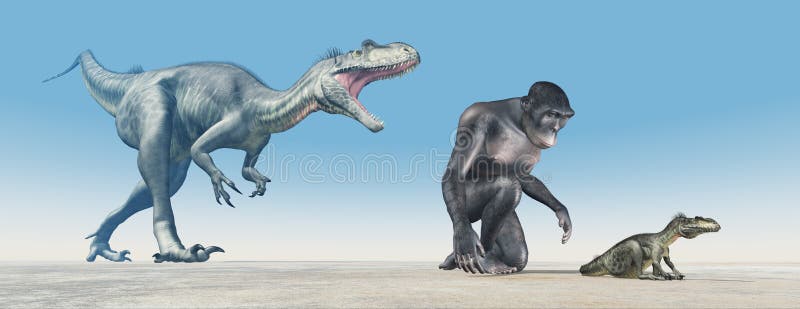 Habilis de homo y Megalosaurus del dinosaurio del bebé stock de ilustración Habilis de homo y Megalosaurus del dinosaurio del bebé stock de ilustración