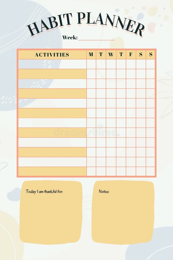 Habit planner digital printable blank template insert royalty free illustration
