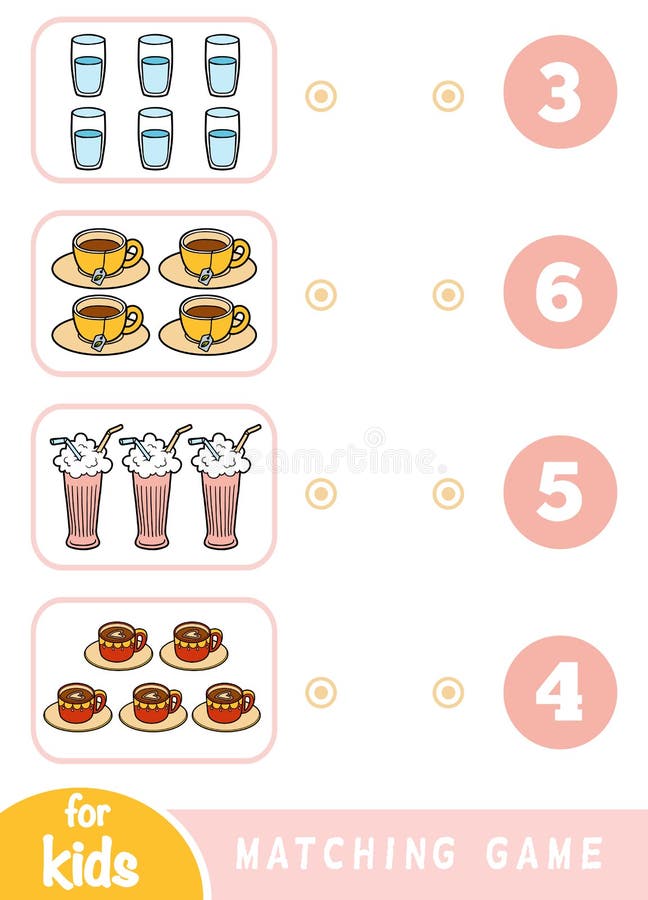 Hacer juego el juego de la educación Cuente cuántos artículos y elegir el número correcto Sistema de la bebida libre illustration Hacer juego el juego de la educación Cuente cuántos artículos y elegir el número correcto Sistema de la bebida libre illustration