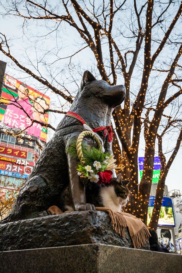 Die Statue Von Hachiko Und Von Seinem Inhaber Redaktionelles Foto