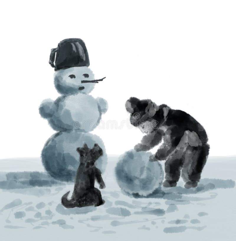 Haciendo Un Muñeco De Nieve, Juegos De Invierno Para Los Niños Stock de ilustración - Ilustración de niños, nieve: 157563418