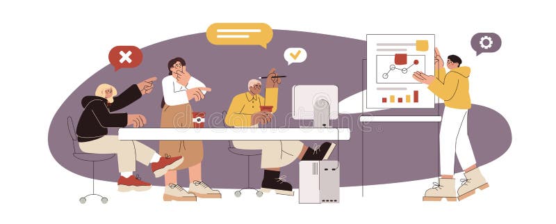 Hackathon programmers develop creative startup project vector illustration