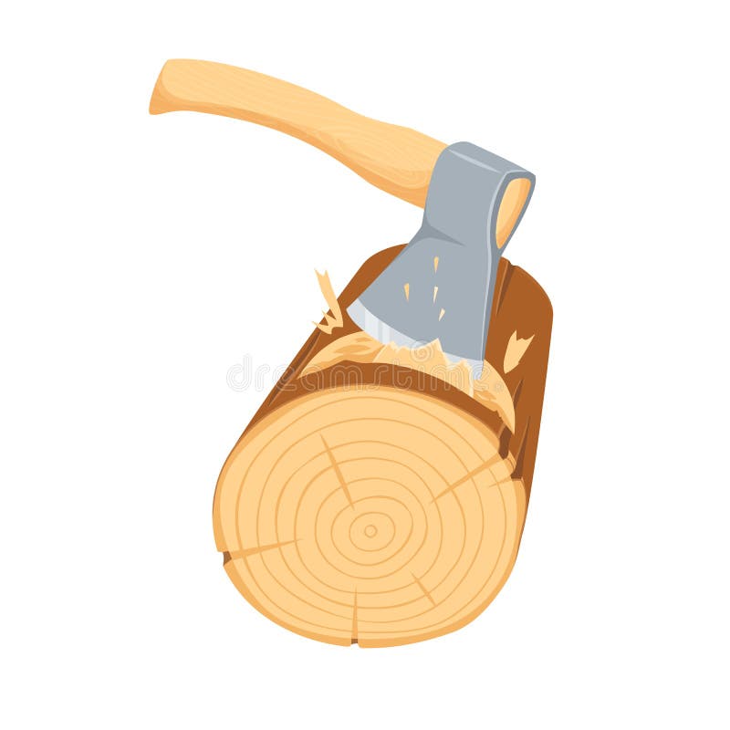 Chopping ax log. Repair tool. Joinery, woodcutter, lumberjack, builder or carpenter instruments. Woodworking process vector illustration. Handmade with hatchet isolated on white. Chopping ax log. Repair tool. Joinery, woodcutter, lumberjack, builder or carpenter instruments. Woodworking process vector illustration. Handmade with hatchet isolated on white.