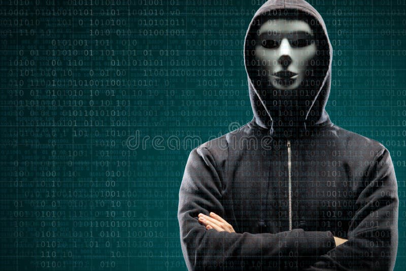 Anonymous computer hacker over abstract digital background. Obscured dark face in mask and hood. Data thief, internet attack, darknet fraud, dangerous viruses and cyber security concept. Anonymous computer hacker over abstract digital background. Obscured dark face in mask and hood. Data thief, internet attack, darknet fraud, dangerous viruses and cyber security concept.