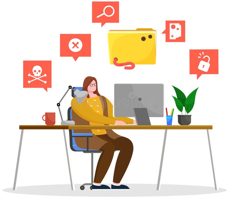 Hacker attack. Hacker breaks into computer. Cyber attacker cracker trying to hack laptop password stock illustration