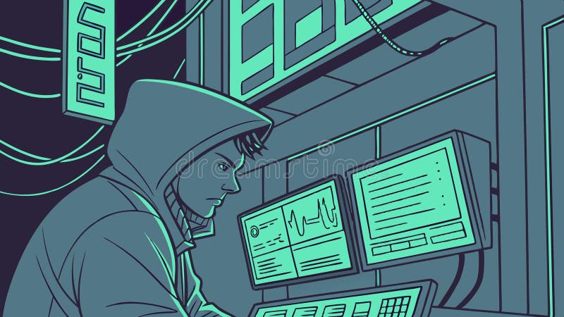 Hacker at computer, cyber security concept vector design Generative AI vector illustration