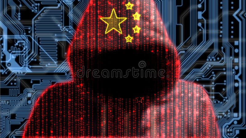 Hacker cu glugă cu textură chinezească digitală royalty free illustration