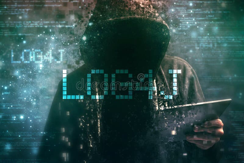 Hacker cu glugă în conceptul de vulnerabilitate a securității cibernetice log4j royalty free illustration