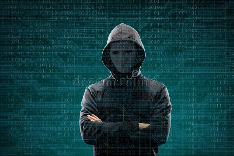 Anonymous computer hacker over abstract digital background. Obscured dark face in mask and hood. Data thief, internet attack, darknet fraud, dangerous viruses and cyber security concept. Anonymous computer hacker over abstract digital background. Obscured dark face in mask and hood. Data thief, internet attack, darknet fraud, dangerous viruses and cyber security concept.