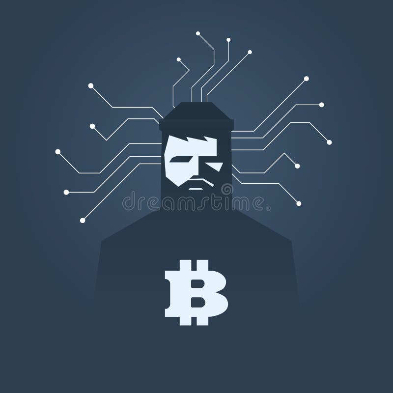 Hacker de computador e conceito do vetor do ransomware Corte criminoso, roubo dos dados e símbolo de chantagem Bitcoin digital