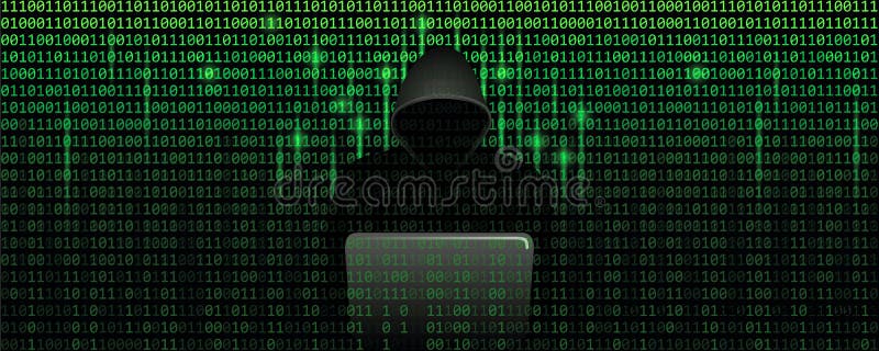 Hacker de computador no conceito do cibercrime da matriz com fundo da Web do código binário ilustração do vetor Hacker de computador no conceito do cibercrime da matriz com fundo da Web do código binário ilustração do vetor