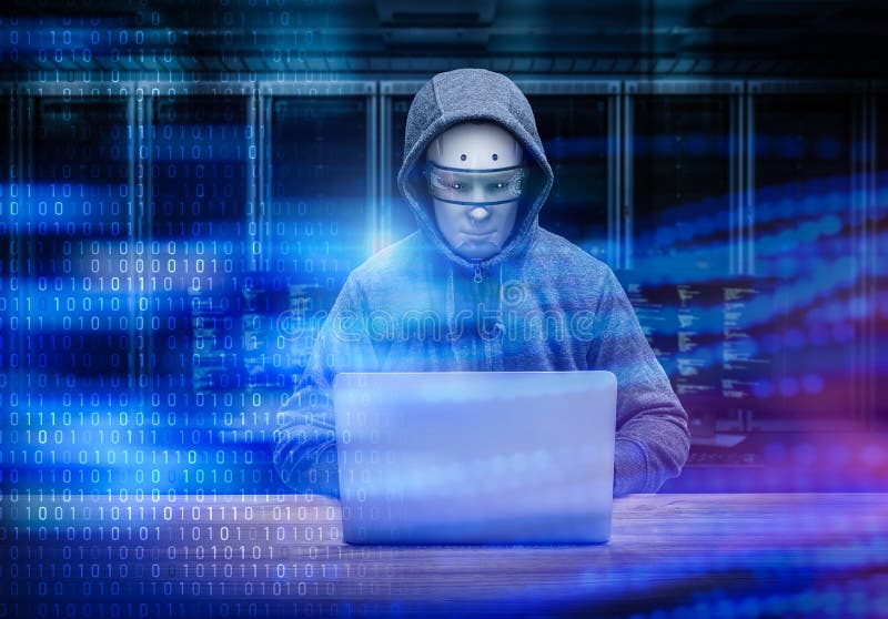 Hacker do computador na sala do servidor ilustração royalty free