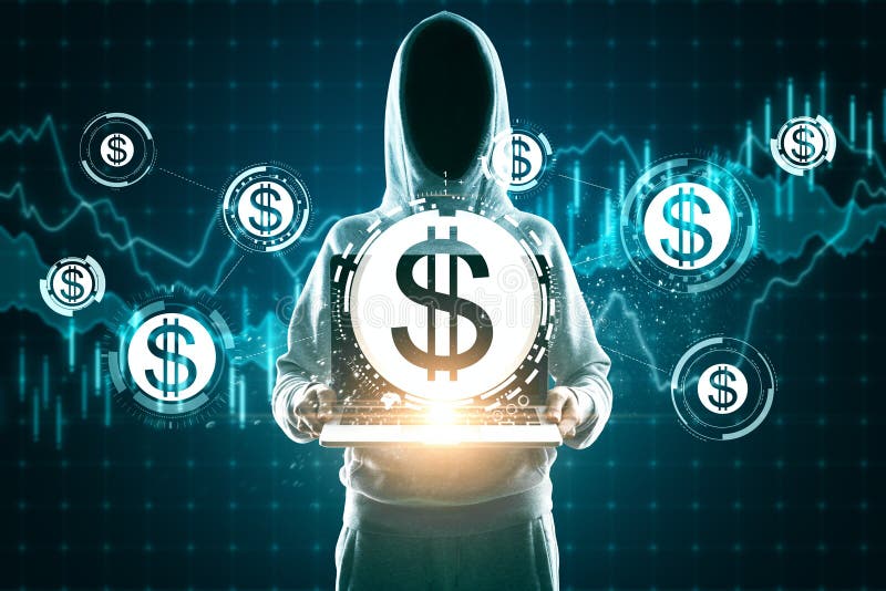 Hacker with dollar icons stock image. Image of forex - 151892625