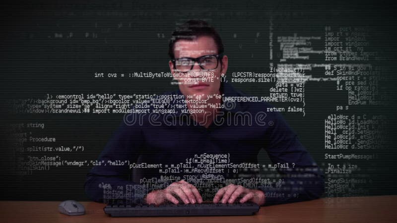 Hacker download data on computer with matrix. Computer matrix video