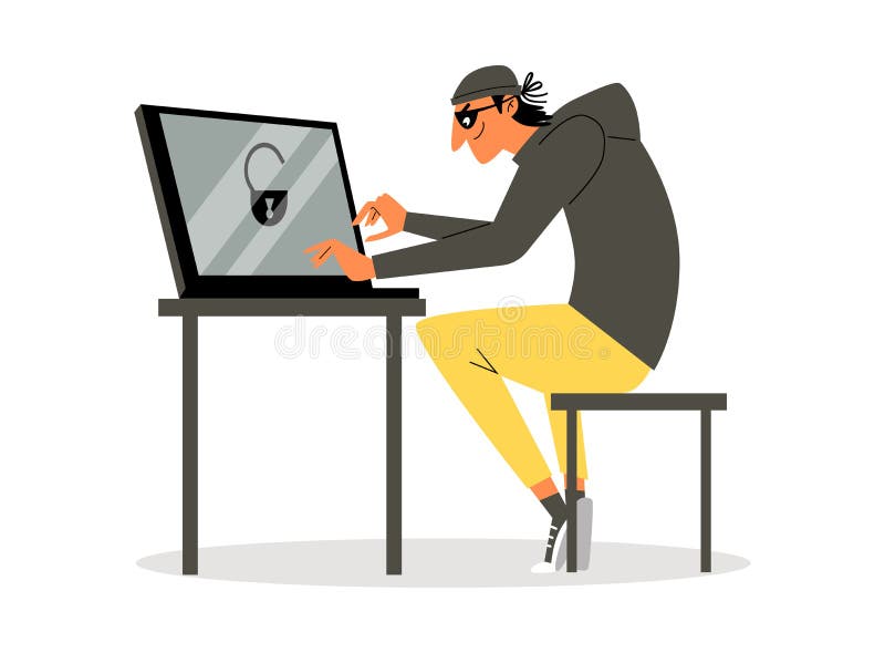 Hacker hacking computer for cyber attack, flat vector illustration isolated. vector illustration