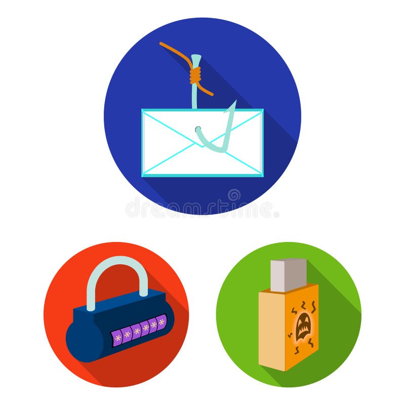 Hacker and hacking flat icons in set collection for design. Hacker and equipment vector symbol stock web illustration. vector illustration