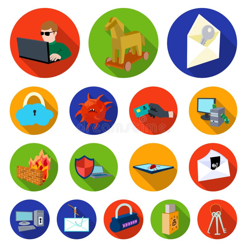 Hacker and hacking flat icons in set collection for design. royalty free illustration