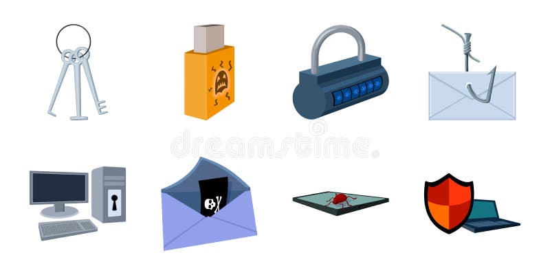 Hacker and hacking icons in set collection for design. vector illustration